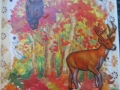 Deer & owl in autumn woods