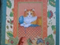orange cat, autumn leaves