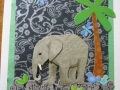 Young elephant with tree, black/gray paper