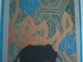 black walking elephant on gold & turquoise