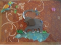 spouting elephant with water and bird