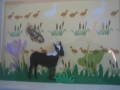 Goat and spring flowers, duck paper