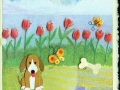 dog and tulips