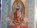 Blue Our Lady with pink flowers and hearts